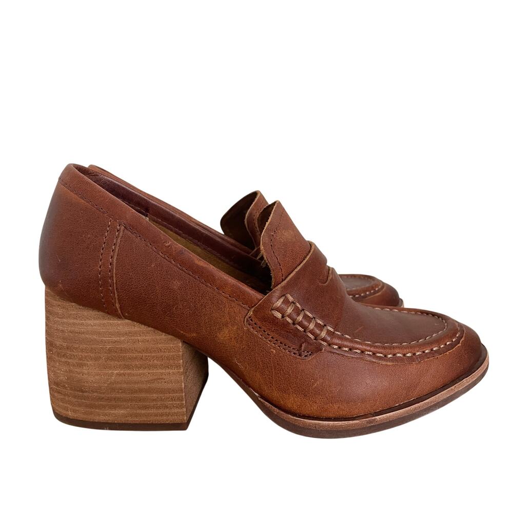 Kork-Ease Modeste Penny Loafer Pumps Brown Leather Block Heel Size 9